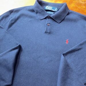 🆕 Polo by Ralph Lauren Navy Long-Sleeve Polo with Red Pony